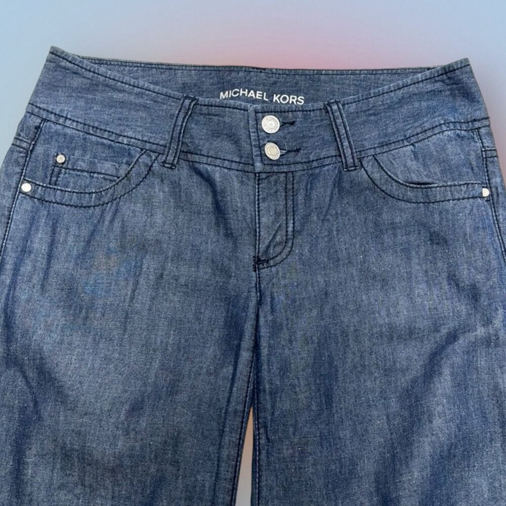 MICHAEL KORS Women’s 4 FLARE LEG LINEN BLEND Blue Jeans